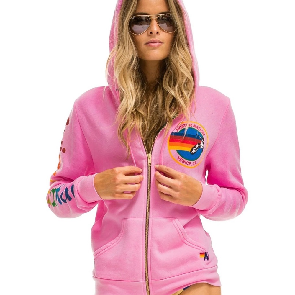 PINK AVIATOR NATION HOODIE - NEON PINK